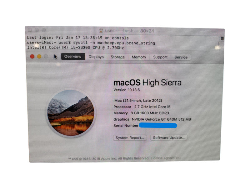 Apple iMac 2012 A1418 21" | Core I5-3330S | 8GB Ram DDR3 | 1TB HDD