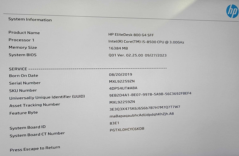HP ELITEDESK 800 G4 | I5-8500 3.00 GHZ | 16 GB RAM| 230GB SSD