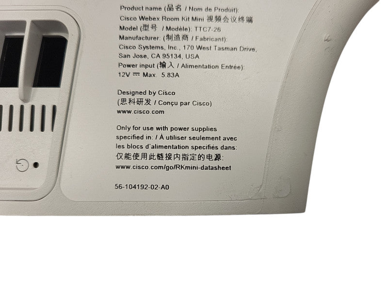 Cisco TTC7-26 Webex Conference Room Kit Mini CS-KIT-MINI V01 Q$