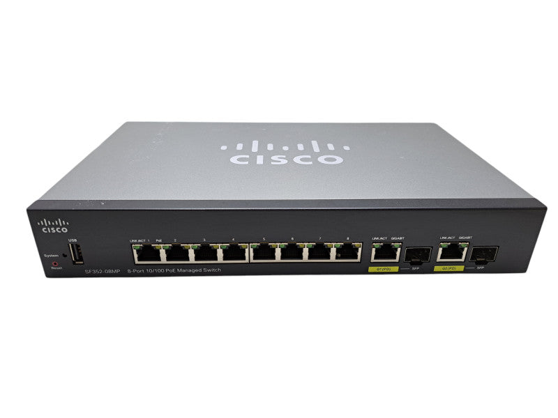 Cisco SF352-08MP-K9 V02 | 8-Port 10/100 PoE Switch w/ 2x Gigabit Copper/SFP