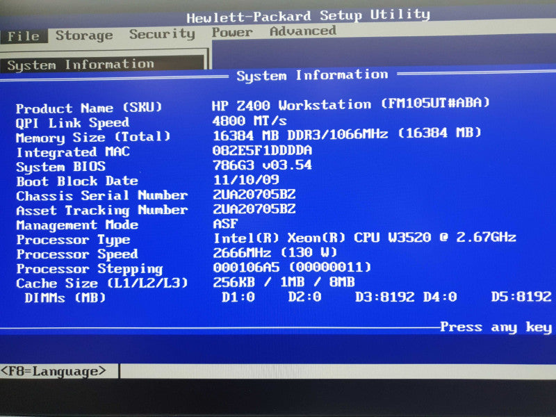 HP Z400 Workstation, Xeon W3520 @ 2.67Ghz 16GB RAM Nvidia Quadro 600