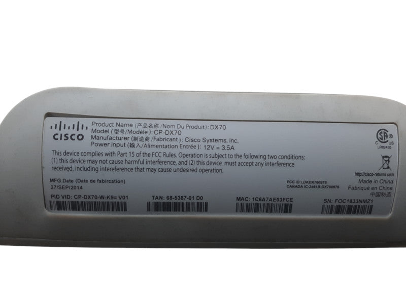 Cisco CP-DX70-W-K9 14" Touchscreen DX70 Video Conferencing Unit