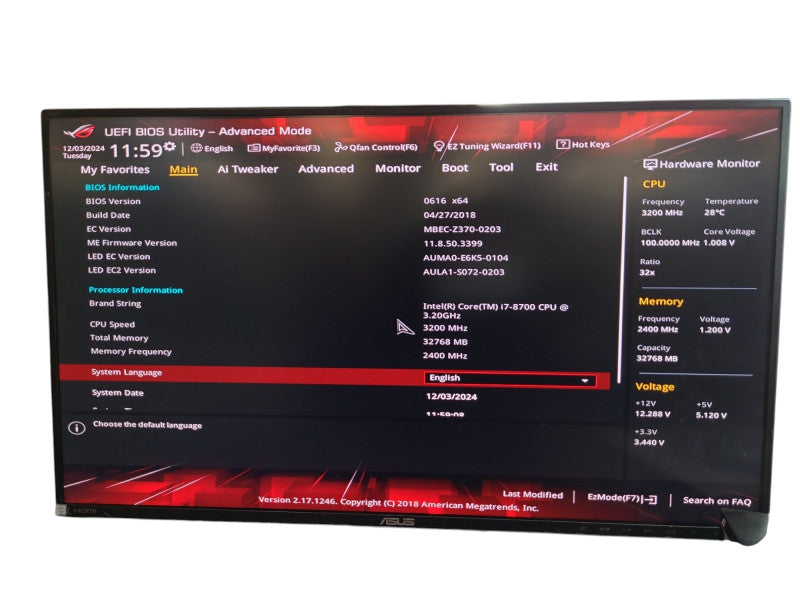 ASUS ROG Strix Z370-E Gaming, i7-8700, DDR4 - 32Gb READ
