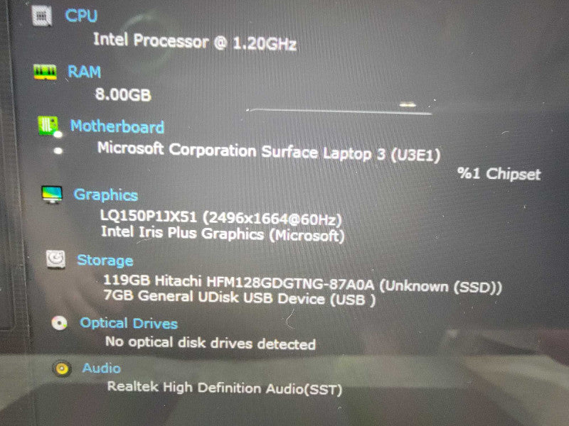 MS Surface Laptop 3 1872 15" | i5-1035G7 @1.2GHz | 8GB DDR4 | 128GB SSD -READ  Lap200