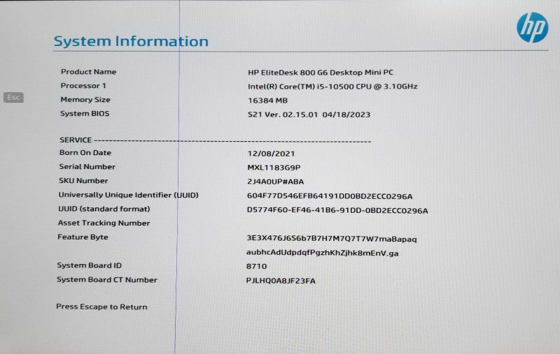 HP ProDesk 800 G6 USFF | Intel i5-10500 @3.10GHz | 16GB RAM |[BIOS LOCK]