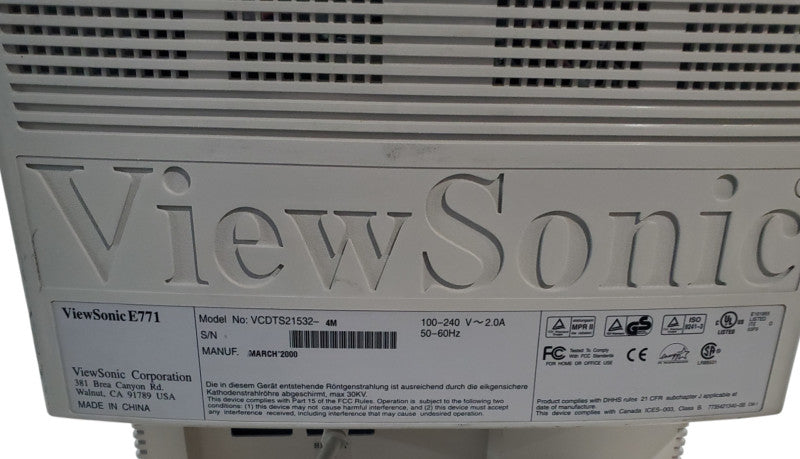 Viewsonic E771 | 17" CRT VGA Color Monitor | VCDTS21532
