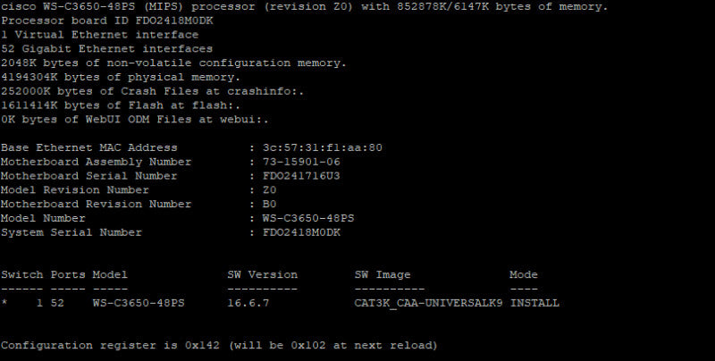 Cisco Catalyst 3650 48 PoE+ 4X1G Q