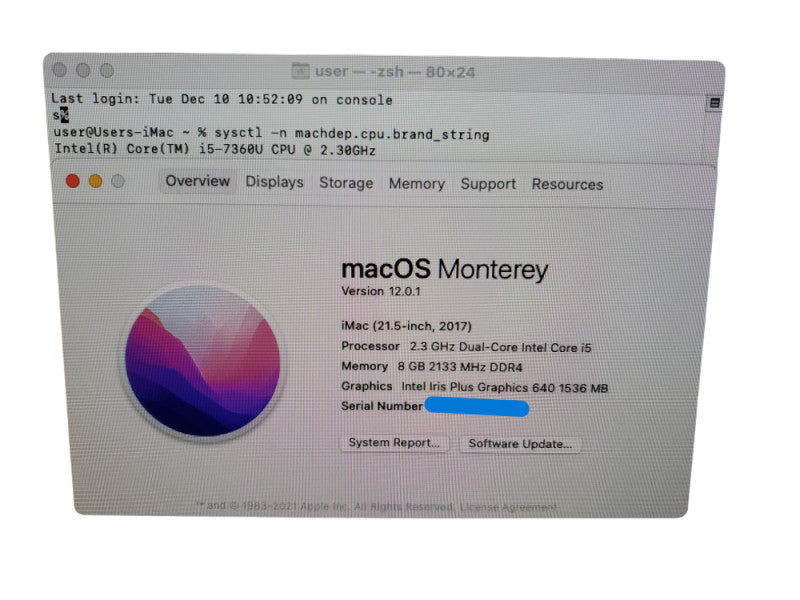 Apple iMac 2017 A1418 21" | Core I5-7360U | 8GB Ram DDR4 | 1TB HDD