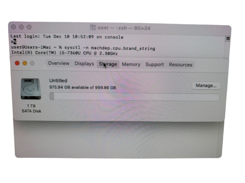 Apple iMac 2017 A1418 21" | Core I5-7360U | 8GB Ram DDR4 | 1TB HDD
