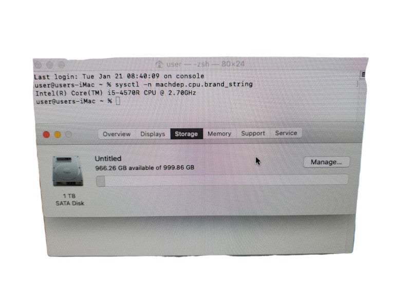 Apple iMac 2013 A1418 21" | Core I5-4570R | 8GB Ram DDR3 | 1TB HDD