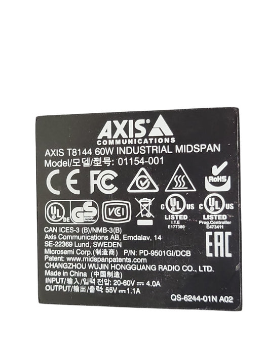 Axis T8144 60W Industrial Midspan PoE Injector, 20-60VDC Input 01154-001  Q_
