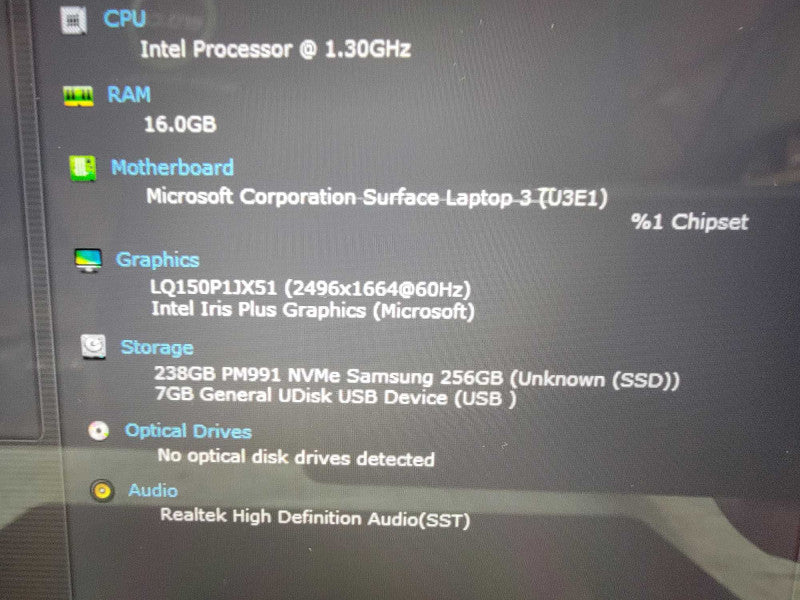 MS Surface Laptop 3 1872 15" | i7-1065G7 @1.3GHz | 16GB RAM | 256GB SSD -READ  Lap200