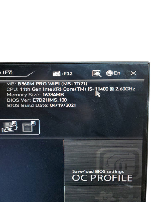 Desktop Custom MSI B560m PRO WIFI Core I5-11400 16GB RAM No HDD