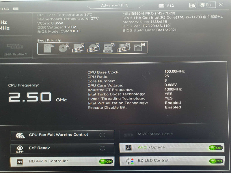 Custom PC | B560M Pro | i7-11700 @ 2.5GHz | 16GB DDR4 | No HDD/OS