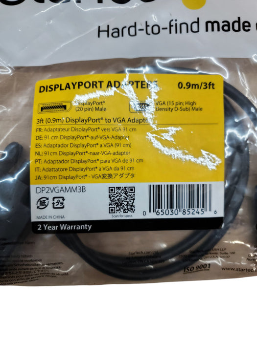 StarTech DP to VGA Display Adapter | 0.9m/3ft | DP2VGAMM3B | New Q