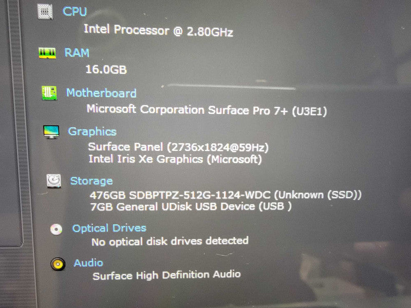 Microsoft Surface Pro 7+ 1960 13" | i7-1165G7 @2.8GHz 16GB RAM | 512GB SSD