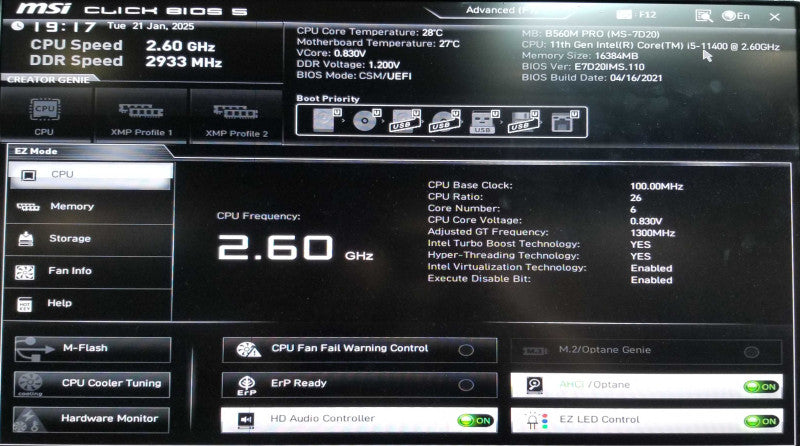 Custom Tower PC | B560M PRO| Intel i5-11400 @2.60GHz | 16GB RAM - NO HDD |