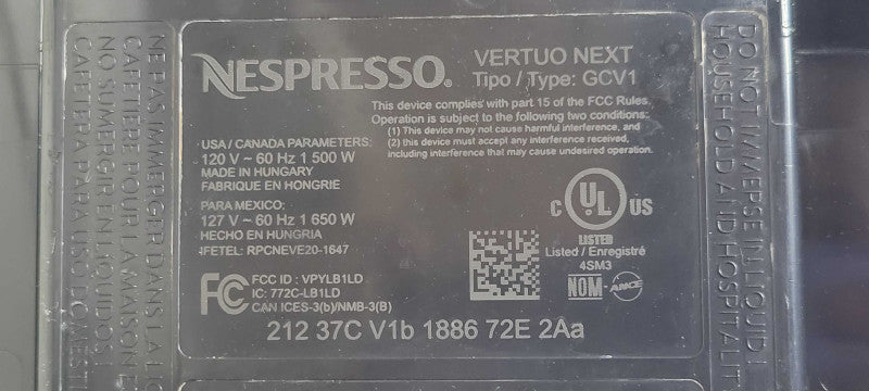Nespresso Vertuo Next Compact Coffee and Espresso Machine  GCV1, READ _
