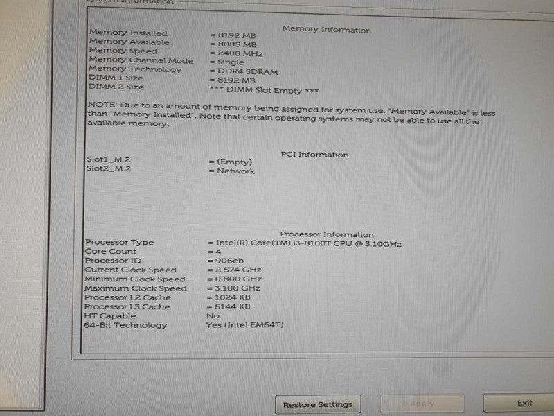 Dell Optiplex 3060 USFF | i3-8100T @ 3.1GHz | 8GB DDR4 | No HDD/OS