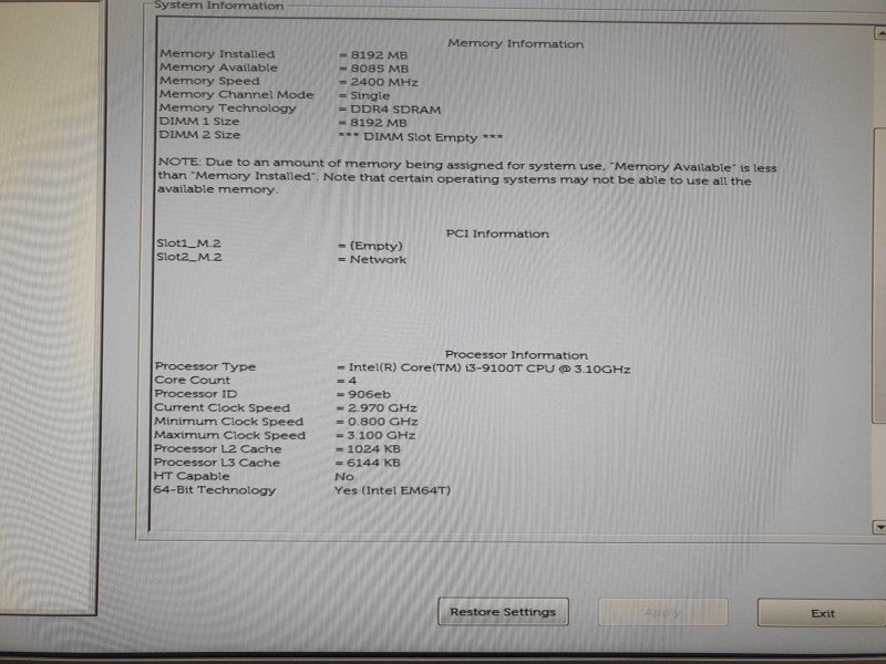 Dell Optiplex 3070 USFF | i3-9100T @ 3.1GHz | 8GB DDR4 | No HDD/OS