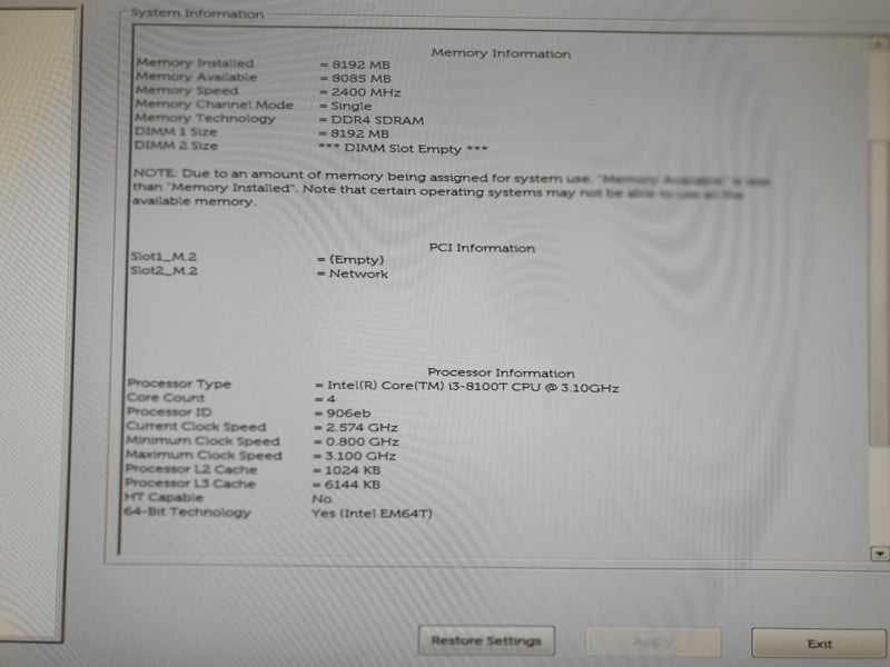Dell Optiplex 3060 USFF | i3-8100T @ 3.1GHz | 8GB DDR4 | No HDD