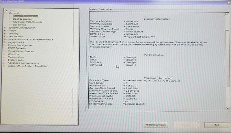 DELL OptiPlex 3080 SFF | Intel Core i5-10505 @3.2Ghz | 16GB RAM - NO HDD |
