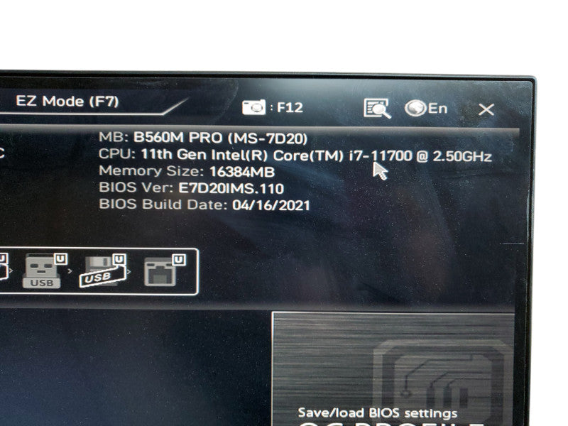 Desktop Custom MSI B560m PRO Core I7-11700 16GB RAM No HDD