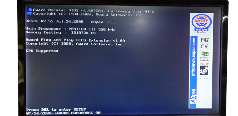 AOPEN AX6BC Motherboard | Intel Pentium 3 550MHz | 128MB RAM | No HDD