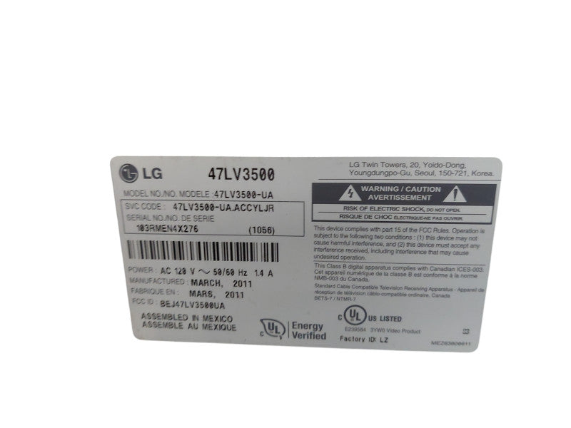 LG 47" LCD TV Model: 47LV3500-UV  =