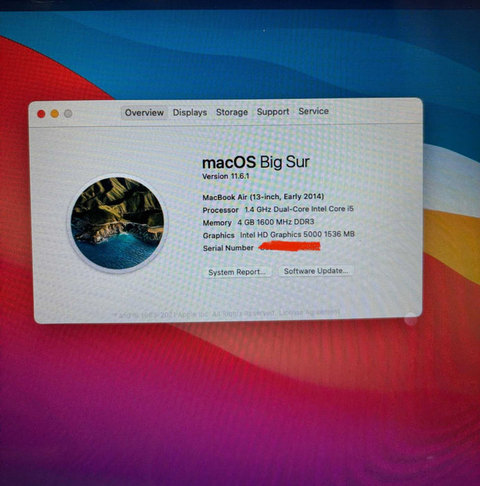 Apple MacBook Air 13" Early 2014 i5-4260U 4GB 256SSD No Power Adapter READ