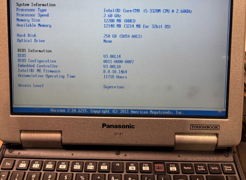 Panasonic TOUGHBOOK CF-31 i5-3320M 8GB RAM 250SSD 11750Hrs READ!