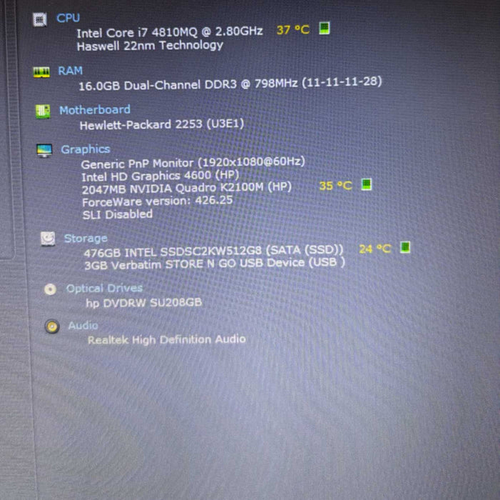 HP ZBook 15 G2 i7-4810MQ@2.8GHz QUADRO K2100M 2GB GPU 16GB RAM 512GB SSD READ  Lap200