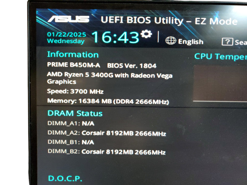 Custom Desktop SFF Asus Prime B450M-A Ryzen 5-3400G 3.70GHz 16Gb Ram No HDD