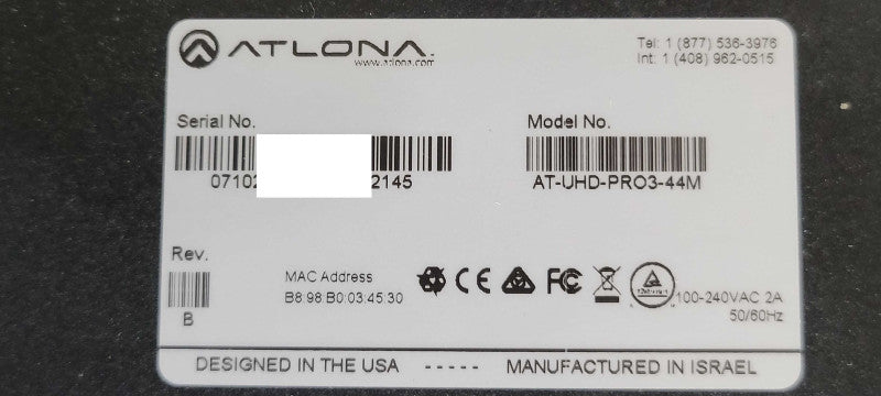 Atlona AT-UHD-PRO3-44M 4k 4x4 HDMi HDBaseT Matrix Switcher, READ _