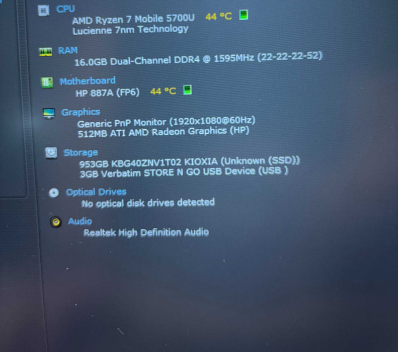 HP Laptop 15 AMD Ryzen 7 5700@1.8GHz 16GB RAM 256GB SSD READ  Lap200
