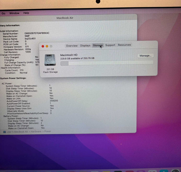 Apple MacBook Air 13" Early 2015 i5-5250U 4GB 256SSD No Power Adapter READ!
