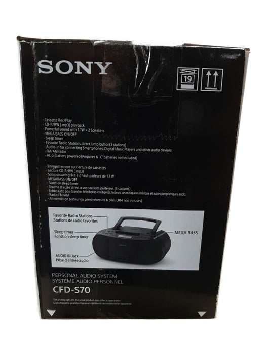 Sony Boombox, FM/AM, Cassette, CD, CFD-S70, Mega Bass - Enhance Bass Sound
