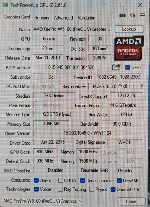 AMD FirePro W5100 | 4GB GDDR5 Graphics Card | 4x Display Port