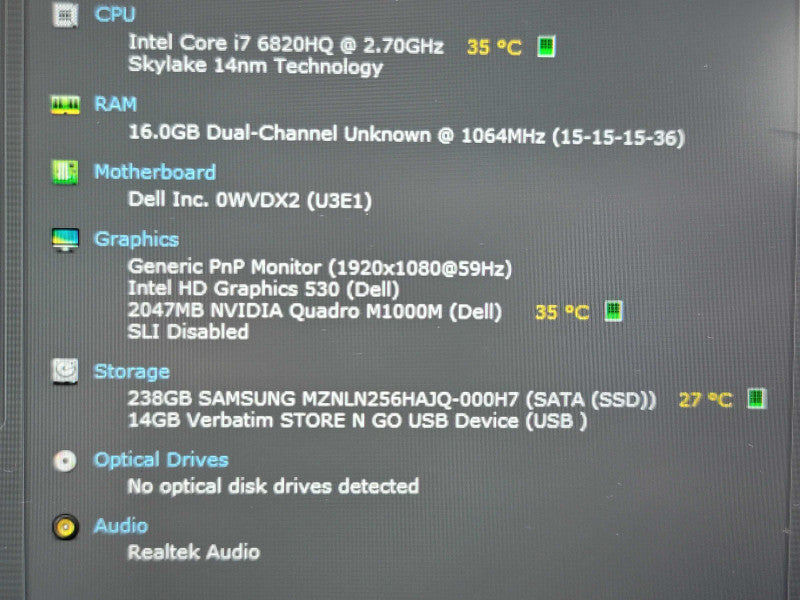 Dell Precision 5510| i7-6820HQ| 16GB DDR4| Quadro M1000| 256GB SSD read β BudLap