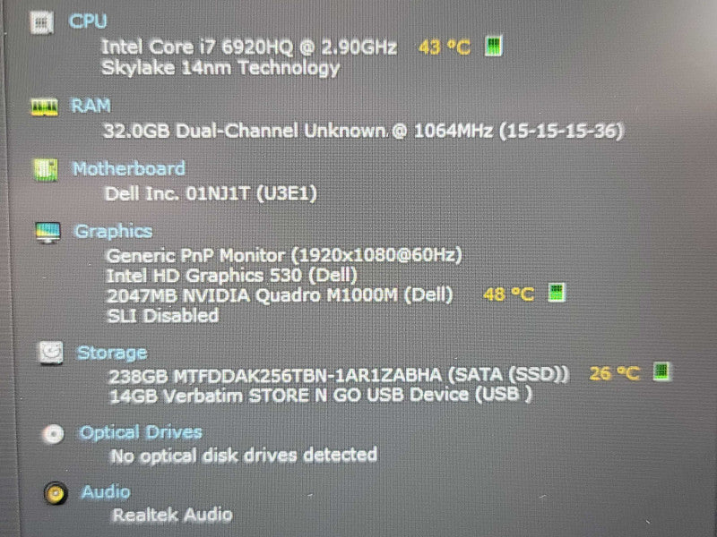 Dell Precision 7510| i7-6920HQ| 32GB DDR4| Quadro M1000M| 256GB SSD  β BudLap