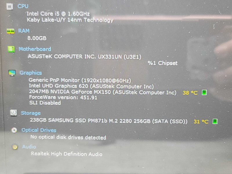 ASUS ZenBook 13 UX331| i5-8250U| 8GB RAM| MX150| 256GB SSD|TOUCH SCREEN|READ  β BudLap