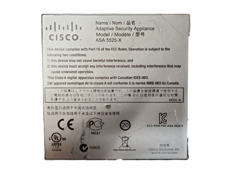 Cisco ASA-5525-X Adaptive Security Appliance ASA5525 Premium License, NO HDD