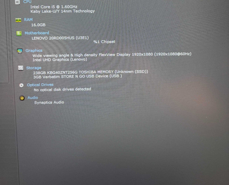 Lenovo ThinkPad E15 Intel Core i5-10210U@1.6GHz 16GB DDR4 RAM 256GB SSD READ  Lap200
