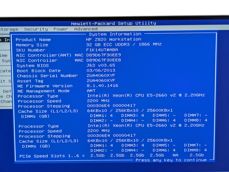 HP Z820 with Dual Intel Xeon E5-2660 v2 32GB RAM 256GB SSD Quadro K2200 4GB  -