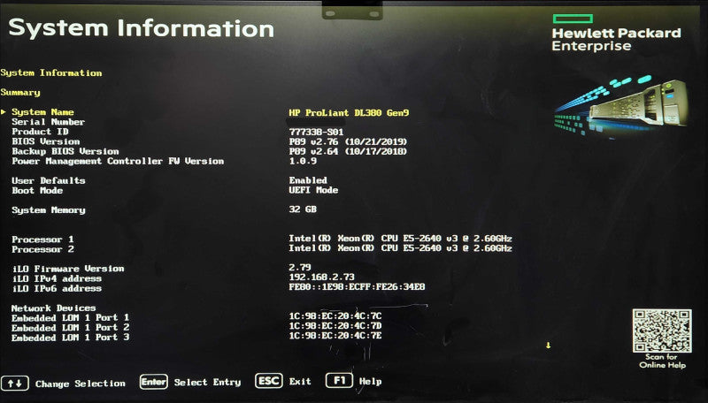 HP PL DL380 Gen 9 2U 8x2.5", 2x Xeon E5-2640 v3 2.60GHz, 32GB DDR4, P440ar
