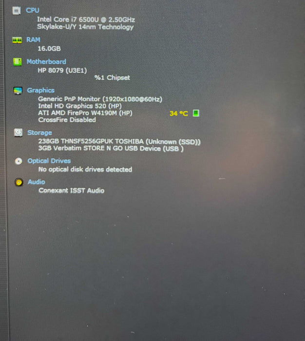 HP ZBook 15u G3 i7-6500U@2.5GHz AMD FirePro W4190M 2GB GPU 16GB 256SSD READ!  Lap200