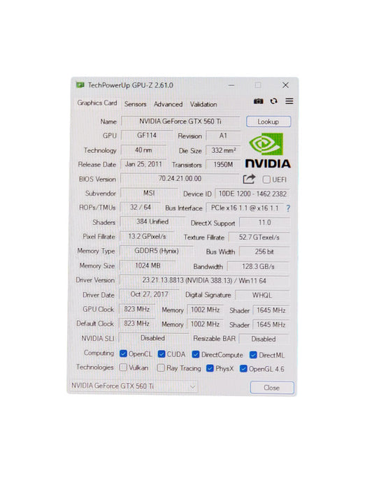 MSI NVIDIA GeForce GTX 560Ti | N560GTX-Ti Twin Frozr II | 1GB GPU