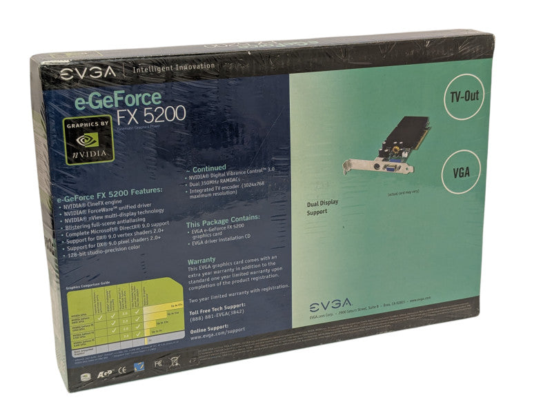New EVGA NVIDIA e-GeForce FX 5200 128MB DDR AGP Vintage Graphics Card Q-