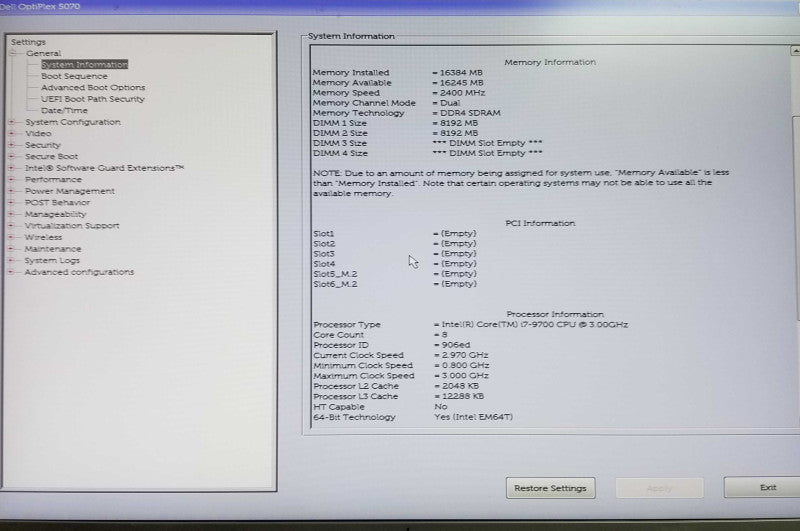 Dell OptiPlex 5070 SFF | i7 - 9700 CPU @ 3.00GHz | 16GB DDR4 - No HDD