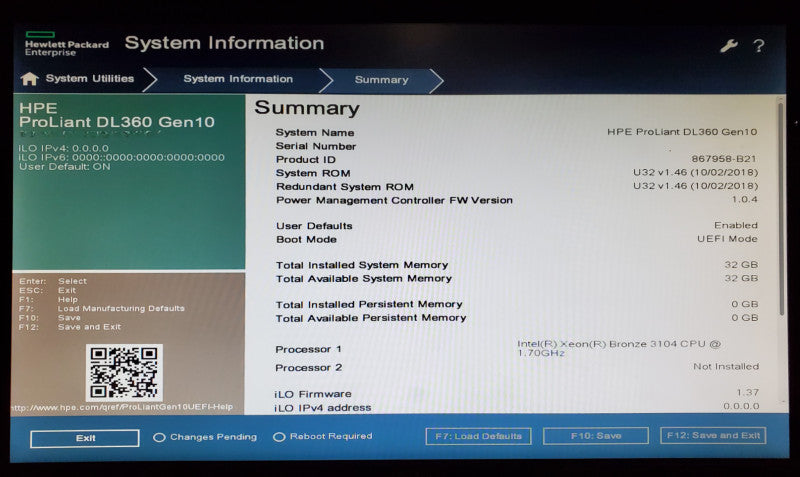 HP ProLiant DL360 Gen10 | 1x Xeon Bronze 3104 | 32GB DDR4 | No HDD | P408i-a  Q